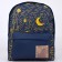 Backpack school textile art, with an overflowing patch, the color of the dark blue