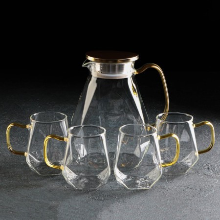 Set for drinks made of glass Magistro "Ice", 5 items: jug 1.6 liters, 4 circles 300 ml-1