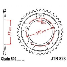 The rear star, driven JTR823 steel, chain 520, 45 teeth