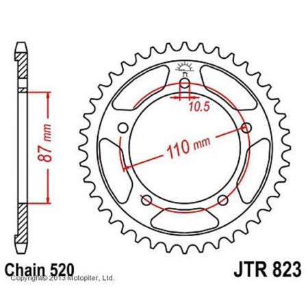 The rear star, driven JTR823 steel, chain 520, 45 teeth