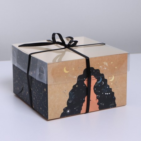 Capcake box, confectionery packaging, 4 cells "Meditation", 16 x 16 x 10 cm