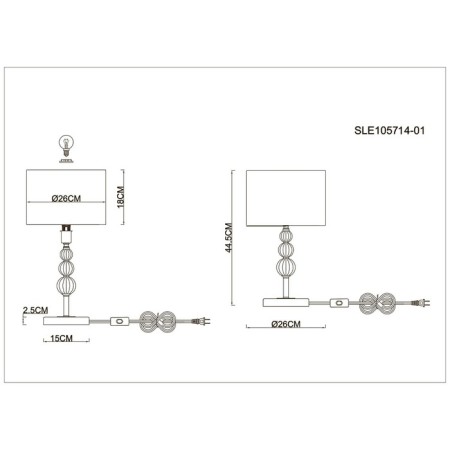 Evoluce bedside lamp. Sle105714-01. Ramer. 1x40 W, E14, 26x26x44.5 cm, brass color, transparent-4