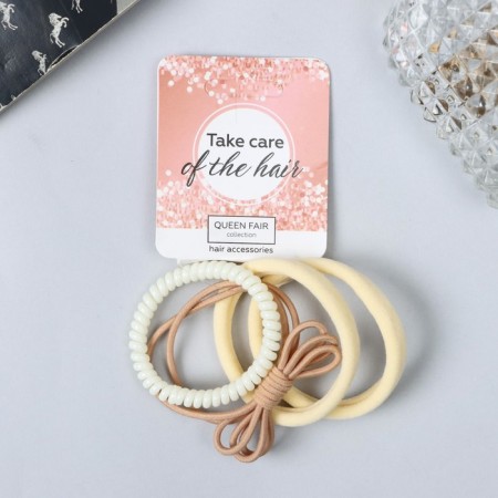 Hair elastic band "Milena" (set 4 pcs) Looping loop, 4 cm, mix