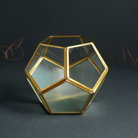 Glass candlestick, Metal "faceted ball" transparent 16x16x14 cm-2