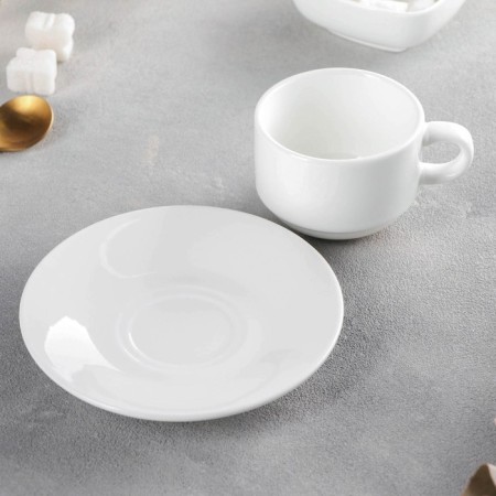 Coffee steam porcelain Wilmax Stella, 2 items: mug 140 ml, saucer, white color-1