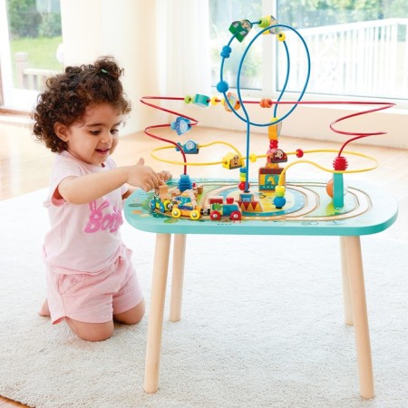 Labyrinth table with a railway Hape, on a stand-3
