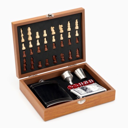Set 6 in 1: Flaw 8 OZ, glass, funnel, cubes 5 pcs, cards, chess, 18 x 24 cm-8