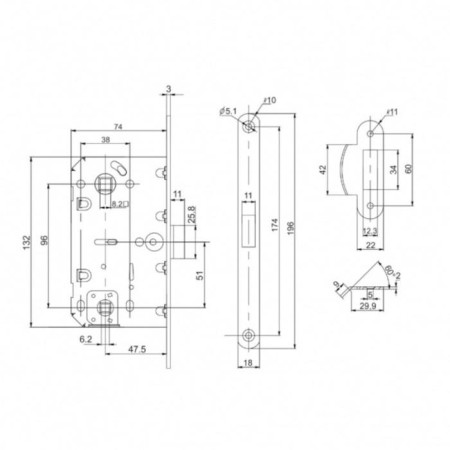 Soldered latch PL96WC-50 WH, white-1