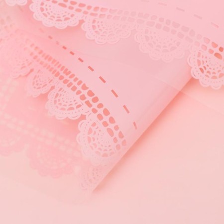 A film for decor and floristry, glossy, pink, plain, bilateral, universal, "lace", sheet 1pcs, 58 x 58 cm-3