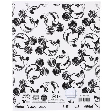 Notebook of 48 sheets in a cage, cardboard cover, block No. 2, whiteness 75% (gray sheets), Mickey Mouse-3