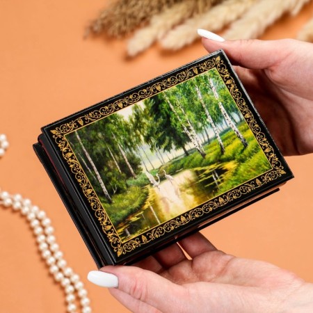 Casket "Stork in the forest", 10 × 14 cm, lacquer miniature-2