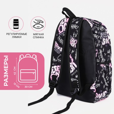 A backpack with a zipper, 3 external pockets, pink/black color-1