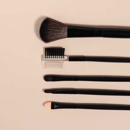 A set of makeup brushes, 5 items, PVC chech, black color-3