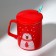 Ceramic mug with a spoon and cover "Bear", 400 ml, red color