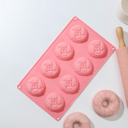 Baking shape of the share "Flowers. Peonies ”, silicone, 8 cells, 28 × 16 × 2 cm, cell diameter 5.5 cm, color mix-1