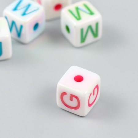 Busina for creativity plastic "Cube white with letters, mother -of -pearl" mix 1.4x1.4x1.4 cm-2