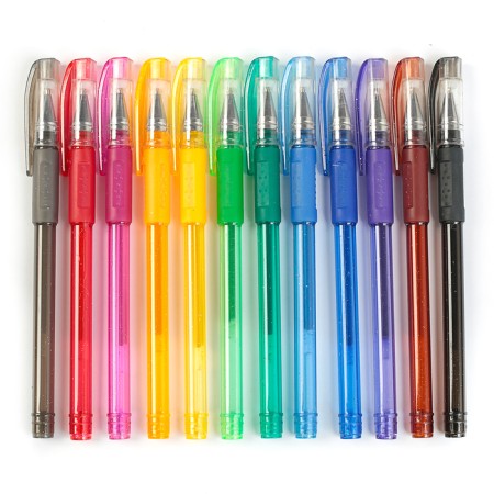 A set of gel pens, 12 colors, with sparkles, with rubber holders, in a blister-1