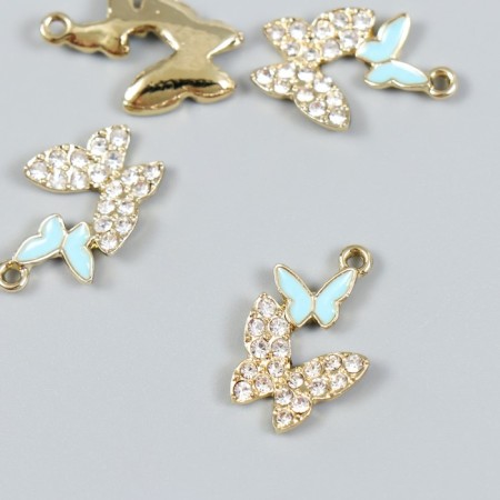 Decor for creativity metal, enamel, rhinestones "Two butterflies" silver, blue 1.4x2.2 cm