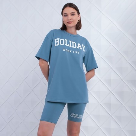 Women's home set (T -shirt/Bridges), jeans color, size 50-1