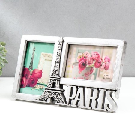 Photo frame Plastic in 2 photos 10x15 cm "Eiffel Tower. Paris" Dark Silver 17x29.5x2 cm-1