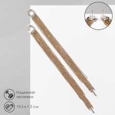 Hanging earrings with Hollywood rhinestones of rectangles, white color in gold, 19.5 cm