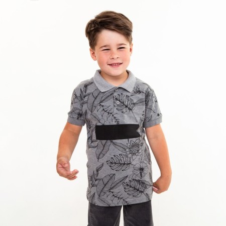 Polo T -shirt for a boy, Gray color/Print mix, height 146 cm