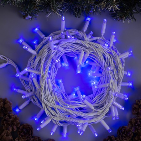 Garland "thread" 10 m, IP65, UMS, white thread, 100 led, glow blue, 220 V