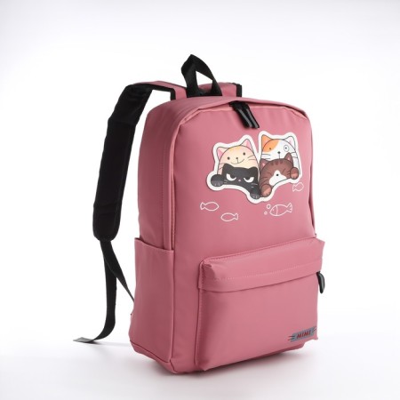 Young backpack from textiles with a zipper, waterproof, 4 pockets, pink color-2
