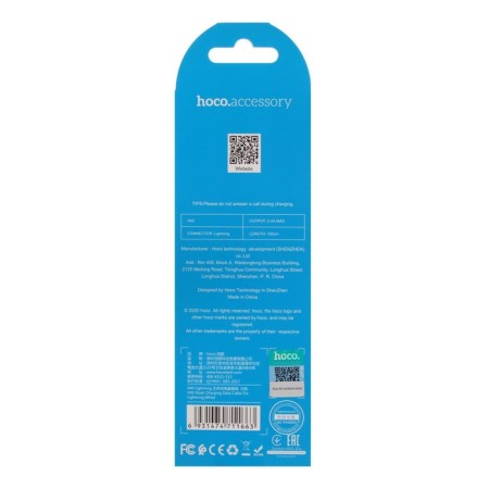 Hoco X40 cable, USB - Lightning, 2.4 A, 1 m, flat, white-4