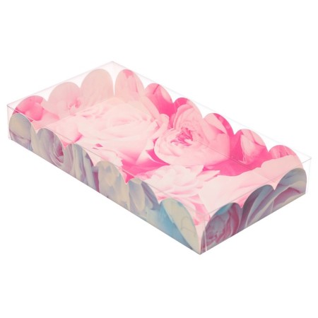 Cookie box, confectionery packaging with PVC lid, “peonies”, 10.5 x 21 x 3 cm-1