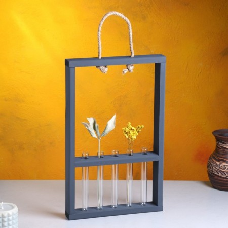 Kashpo wooden 26 × 5 × 40 cm with 5 flasks 15 cm "Extra Slim frame", we give black beautifully