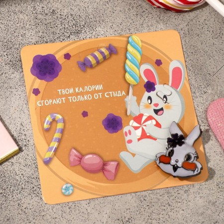 Brooch "Rabbit" Rush cheeks, white-orange color in gray metal-1