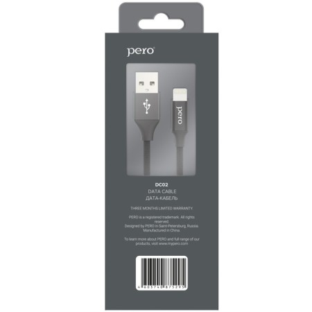 PERO DC -02, Lightning cable - USB, 2.4 A, 1 m, fabric braid, black-4