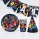 A set of disposable paper utensils, on 6 people "Happy Birthday", transformers