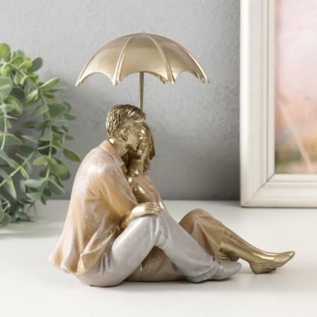 Polystone souvenir "A couple in love under an umbrella - tenderness" Beige 18x18x10 cm-1