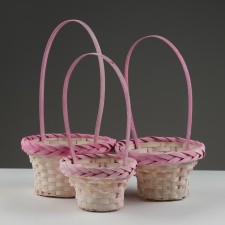 Set of wicker baskets, D16x10/31 cm, D19x11x33 cm, d21x12x35 cm, 3 pcs, pink, bamboo