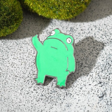Mem "Frog" icon, green color in gray metal-2
