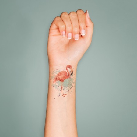 Tattoo on the body color "watercolor. Flamingo" 6x6 cm-2