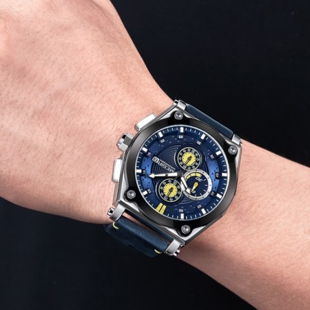 Men's watch, D-4.7 cm, with chronograph, 3 atm, luminous, blue-2
