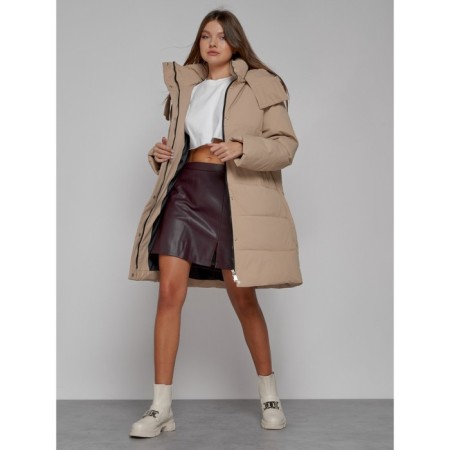 Coat insulated winter female, size 42, color light brown-11