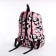 A backpack with a zipper, 3 outer pockets, pink color