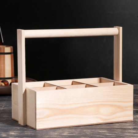 Carriage for 6 bottles with a wooden handle, 28x19x25cm, natural-1