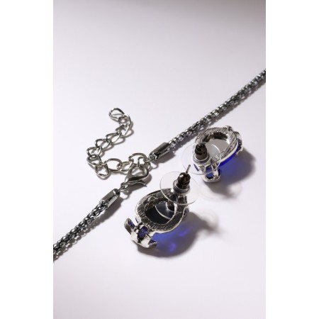 Set 2 objects: earrings, pendant "jacqueline" sheet, blue color in black silver, 45 cm-3