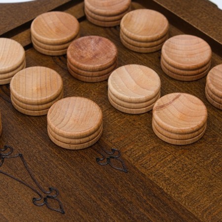 Carved backgammon "Cossacks", from an array of Buk, Patina, 58 x 56 cm-5