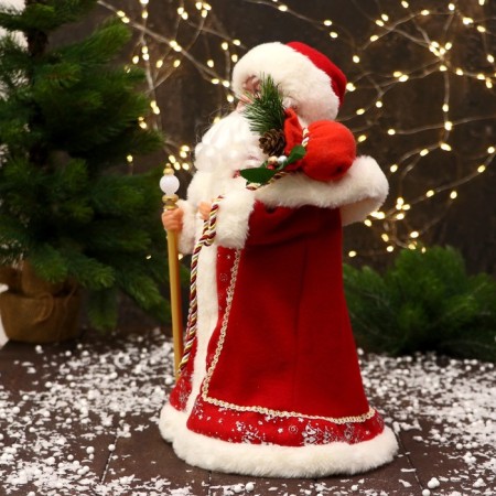 Santa Claus "Red fur coat, with a staff" 35 cm-3
