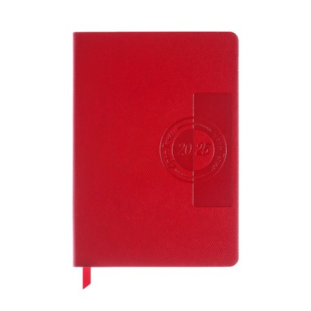 Dated diary 2025, A6+, 176 sheets "Lyon", solid cover, pancake embossing, with liesa, block 80 g/m2, red