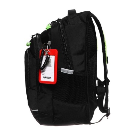 School backpack, 40 x 25 x 22 cm, Grizzly, ergonomic back, laptop compartment, black/green-3