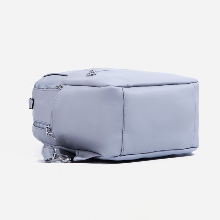 Women's backpack made of artificial leather with a zipper, 4 pockets, bag, gray-blue color-3