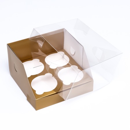 Confectionery folding box for 4 cupcakes 16 x 16 x 10, gold-3