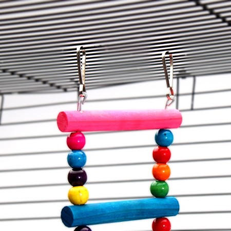 Toy for birds "ladder with beads" 8 steps, mix of flowers-5